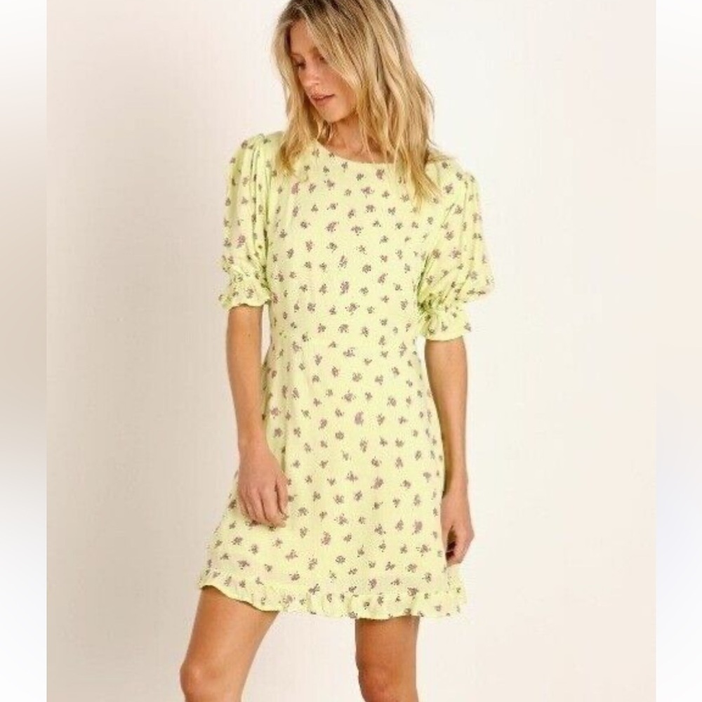 Anthropologie Faithfull The Brand Florence Mini Dress in Lime Luda Floral Size S